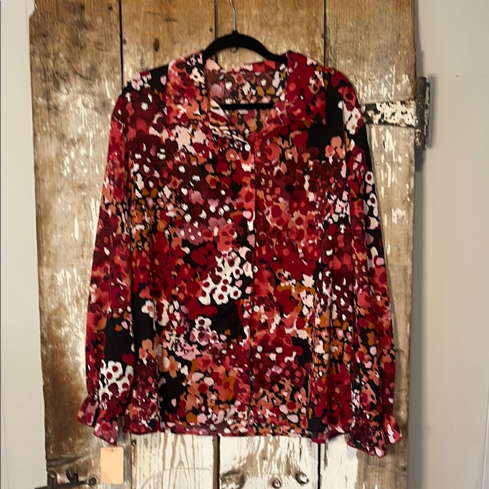 Floral Women's Top - Red and Black